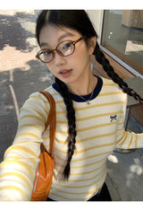 Bow Yellow Stripe Long Sleeve Tee
