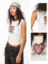 Knitted mesh panelled print hot diamond brad vest