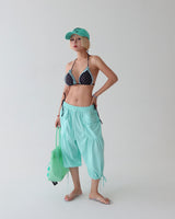 Button Big Pocket Bermuda Harem Capri Pants