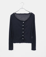 Peuang Lace Frill  See-Through V-Neck Long Sleeve Cardigan