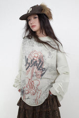ローマンリブ ヘビーインダストリー ダメージウォッシュドロングスリーブ Tシャツ