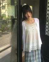 [MADE] Toyu Pintuck Frill Button Lace Sleeveless Top