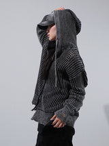 (UNISEX) ダイメッシュフードジップアップニット