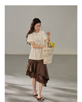 Asymmetric Lace Mix Silk Midi Skirt
