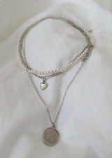 MULTI-LAYERED PEARL & HEART COINED NECKLACE SET