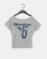 Epee Crack Printed Off-Shoulder Short Sleeve T-Shirt