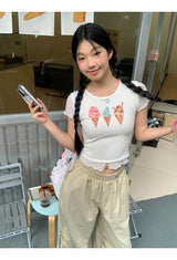アイスクリームレースレイヤード半袖Tシャツ