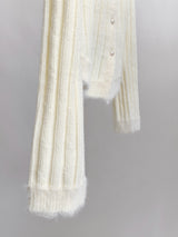 Fur Detail Bold Ribbed Long Sleeve Cardigan