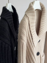 Raffel collar pocket ribbed cardigan