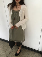 リリネ リボン シャーリング カプリレギンスパンツ
