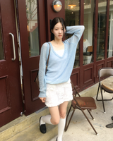 モヘア ボタン Vネック ニット