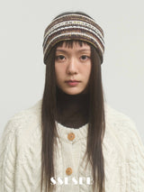 Stripe knit Hairband - Brown