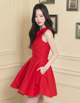 [LADY LINE] オフィーリアリボンポイントスリーブレスショートバルーンドレス レッド