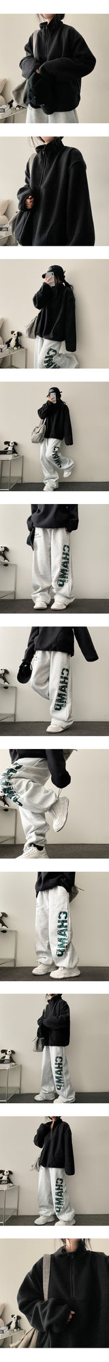 Undun incision coloration Fleece half zip-up