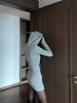 Envy strap hood long sleeve mini wrap dress (3 colors)