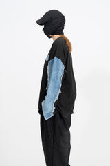 シスカットオフデニム長袖Tシャツ