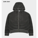 (UNISEX) Mesh Stripe Cropped Zip-up Knit