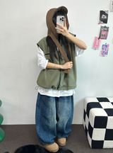 フリースレイヤードベストジップアップ💚💙🖤🧡4COLOR
