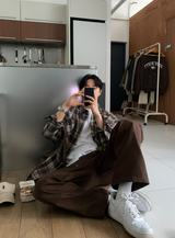 レビオダブルニーバックバンディングセミワイドコットンパンツ
