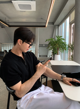 ジェイクスリケットハチハーフジップアップショートスリーブニット