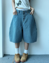 ストライプカーペンターデニムバルーンバミューダパンツ🩵💙 - 2 カラーズ