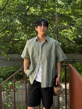 Dard pore check short-sleeved shirt