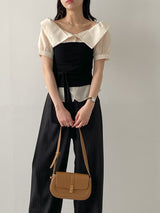 [Short Sleeve Version] Buttery Off-Shoulder Layered Blouse