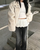 High neck fur crop jacket