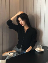[BELLIDE MADE] Vivid, collar neck rib knit cardigan