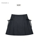 (NEW) Denim Ribbon Pleats Skirt 2 Colors