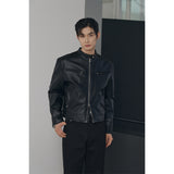 エッセンシャルクラックレザーバイカージャケット(Black)