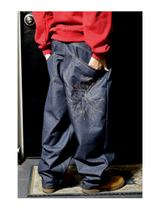 [Hand-Made "001"] Non-fade Wide Denim Pants [Flower series] -  STITCH