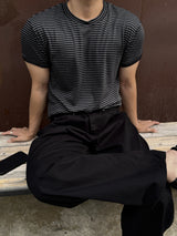 ダンブルストライプマッスルフィットショートスリーブTシャツ