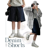 【S～XL】オートステッチサンジデニムハーフ丈ショートパンツ