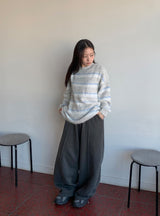 ラベッツ ヘアリーストライプ ウール ラウンドニット