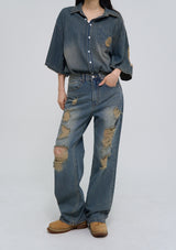 グリナーダメージワイドデニムパンツ