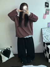BIG COLLAR OVER MOXY ストライプルーズ長袖Tシャツ💙🩵🤎❤4COLOR