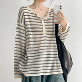 Henry neck knit mood button striped knit (4 colors) 
