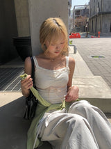 コンマ レース シャーリング リボン リブスリーブレス