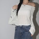 エルディシースルーリボンホルターストラップクロップ長袖Tシャツ