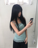 ヴィエットレースリブスリーブレストップス