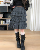 Hypee Check Tiered Midi Skirt