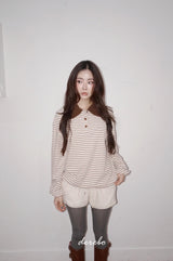 ウールナッピングカラーストライプロングスリーブTシャツ