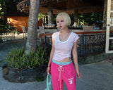 Pink Stripe V-Neck Short-Sleeve T-Shirt