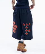 Star Lettering Patch Bermuda Sweat Pants - Navy