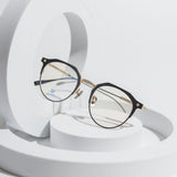 Knouun Round titanium glasses CODE. 104. B Black N Gold