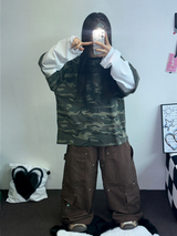 ミリタリーレイヤードオーバーフィットロゴスリーブTシャツ 🩶💚🤍2カラー