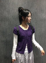 レムン ボタン ケーブルニット ショートスリーブ カーディガン