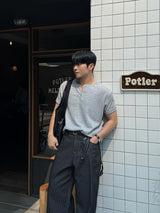 OSフックヘンリーネック半袖Tシャツ