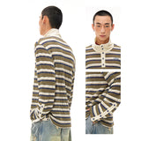 ストライプニットパネルハイネック長袖Tシャツ